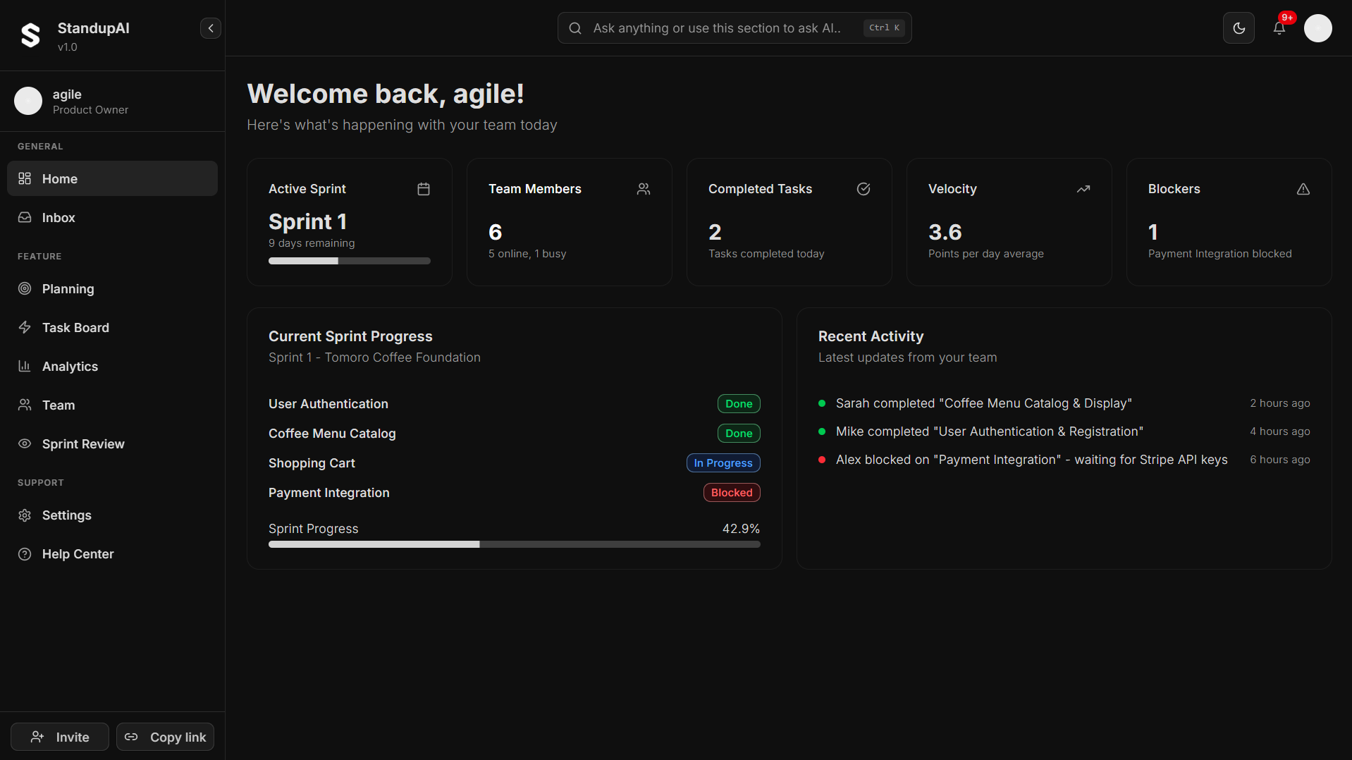 StandUp AI dashboard preview